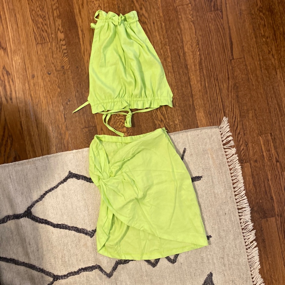 OW Intimates Isla Skirt Set in Neon Green - Picture 3 of 7